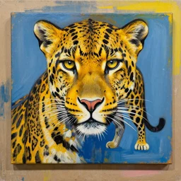a beautiful painting leopard, by jean michel basquiat award - winning art in realistic color screen printing