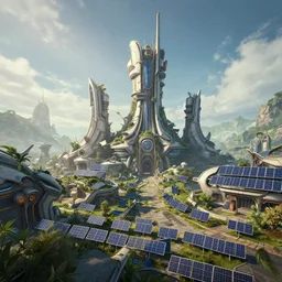 landscape, solar punk city, cinematic, ultra - hd