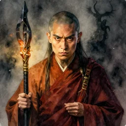 sacred foundry of the good and evil, portrait, Anarchistic Monk, watercolor, dramatic lighting, cinematic, establishing shot, extremely high detail, photorealistic, cinematic lighting