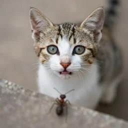 a ants perspective looking up at a kitten