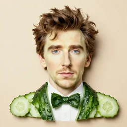 a portrait made out of slices of cucumbers of benedict cumberbatch