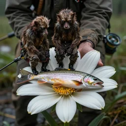 documentary photos of feral humans in womb of fly fishing flower, national geographic photography, highly detailed, hyper realistic, philosophical, full of symbolism