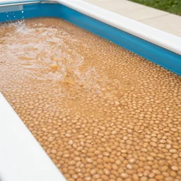 a swimming pool filled with baked beans