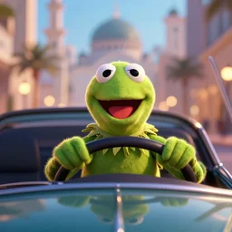 kermit driving a car, wlop, islamic city, cinematic lighting, hyperdetailed, 8 k realistic, symmetrical, global illumination, radiant light,, frostbite 3 engine, cryengine, dof, trending on artstation, digital art, chanel
