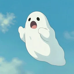 a bright cute studio ghibli painting of a ghost floating through the air, beautiful lighting, in the style of studio ghibli, artwork by Hayao Miyazaki and Isao Takahata, highly detailed, 8K, smooth, cinematic, vibrant colors, trending on artstation, japanese animation, stunning artistry and soaring imagination