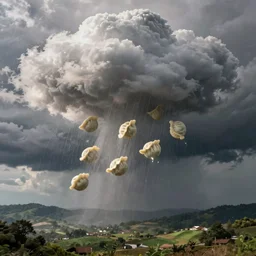 a raincloud raining dumplings