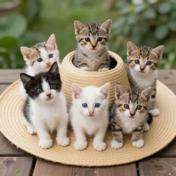 a farmer's hat full of kittens