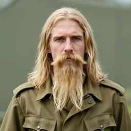 an old photo of a soldier with long blonde hair and long blonde moustache blonde blonde blonde