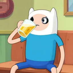 adventure time photogram with charles bukowski drinking a beer, colorful