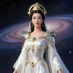 portrait of the powerful empress of the solar system in the style of asher duran. glowing, ornate and intricate linework, stunning, dynamic lighting, ultrafine and hyperdetailed.