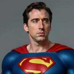 portrait of nicolas cage as superman looking away from the camera, intricate, extremely detailed digital painting by mark brooks, artstation