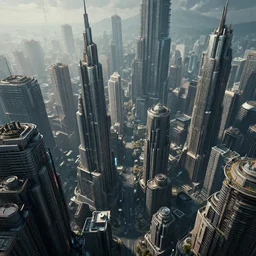 ultra dense dystopian city, cyber punk, digital art, high quality, high resolution