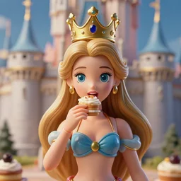closeup face profile portrait of a tin toy fairytale princess wearing a crown eating cakes in the castle, bikini, depth of field, zeiss lens, detailed, symmetrical, centered, fashion photoshoot, by nicoletta ceccoli, mark ryden, lostfish, breathtaking, 8 k resolution, extremely detailed, beautiful, establishing shot, artistic, hyperrealistic, octane render