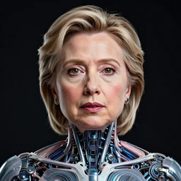 portrait of Hillary Clinton as a cyborg. intricate abstract. intricate artwork. by Tooth Wu, wlop, beeple, dan mumford. octane render, trending on artstation, greg rutkowski very coherent symmetrical artwork. cinematic, hyper realism, high detail, octane render, 8k, iridescent accents