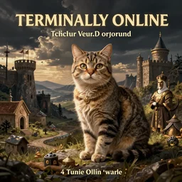 [Poster! of a medieval illustration of Terminally Online cat]