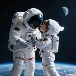 spaceman kissing spacegirl in front of earth in the distance, dramatic lighting, digital art game splash screen for zeptolabs, featured on artstation, senior artist at zeptolabs