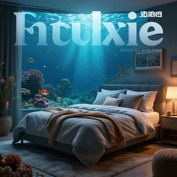 a bedroom deep under the sea, photorealistic magazine picture, studio lighting, cozy, extremely detailed and realistic
