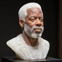 a bust of chris rock carved out of crystalized rock candy