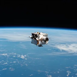 a view of low earth orbit, the black void of outer space is visible, photograph, space, cinematic, 4 k, detailed, satellite imagery, beautiful view, cosmic