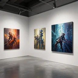 a modern exhibition with paintings, by pascal campion, octane render, unreal engine 6, epic game graphics, conceptual art, ray tracing