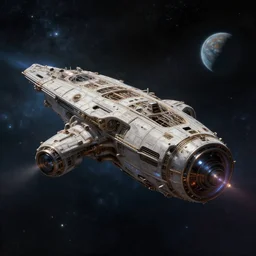 Painting , intricate space craft traveling in deep space  , stars and planet in the background   , dramatic lighting, cinematic, establishing shot, extremely high detail, foto realistic, cinematic lighting, post processed, concept art, artstation, style by eddie mendoza, raphael lacoste, alex ross