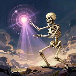 , insane skeleton battling using gravitational magic, sharp lines, digital, artstation, profile picture, colored in