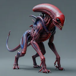 anatomically correct diagram of alien, rendering, beautiful, quadruped, h. r. giger, red and blue, 8 feet fall, monster, fiendish, high detail, cinematic, wes anderson