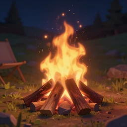close up of a campfire in the night, artstation, 3 d, trending