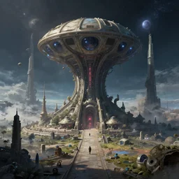 mysterious alien outpost on a distant planet in style of greg rutkowski and charles vess, very detailed, atmospheric, vivid, masterpiece, wide angle