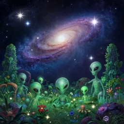 Alien growing stars on a galaxy garden