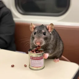 rats in a subway eating a can of bean with table manners