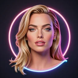 3 d neon art of margot robbie portrait, hyper detailed, 3 d render, award winning