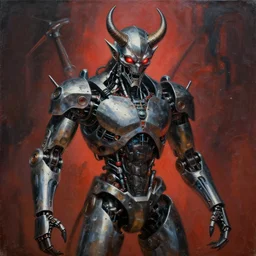 A Painting of The Devil with a Robotic Demon Body, Heavy Metal