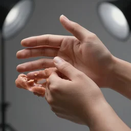 close-up photo of hands, studio lighting