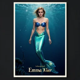 Beautiful Poster of Emma Watson as a mermaid, full body, cinematic lighting