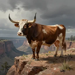 a sketch of a longhorn steer on a high bluff in big bend, key visual, extremely moody, highly detailed, digital painting, sharp focus, illustration, unreal engine