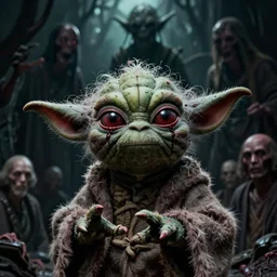 horror evil yoda black blood dripping scary eyes creepy background schizo, by john kenn mortensen, zdizslaw beksinski, jeremy mann, h. r. giger, alexander jansson