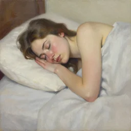 sleeping lady in a heatwave, oil painting by coby whitmore