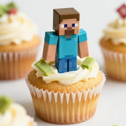 cupcake inspired by minecraft, closeup, professional food photography