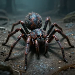 arachnid beast of the netherworld in the style of michael whelan and h. p. lovecraft. hyperdetailed photorealism by greg rutkowski. 1 0 8 megapixels, 3 d finalrender, cinematic lighting.