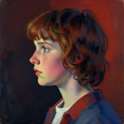 beautiful side portrait of Eleven from Stranger things by ((((martine johanna)))), artstation winner,figurativism!!!, portrait,