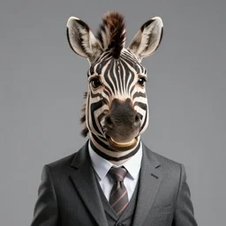 photorealistic happy zebra wearing a suit. hyperdetailed photorealism, hd, cinematic lighting. illustration 3 d.
