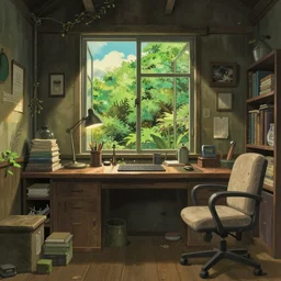 overgrown home office by Studio Ghibli