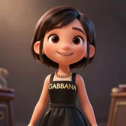 a painting of cute Asian girl smiling, Gabbana dress, in the style of Pixar animation, low angle view, 16mm lens, award winning, hyper detailed, dramatic lighting, artstation, octane renderer, unreal engine