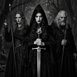 portrait of a scandinavian undead witch sword by anato finnstark kvlt by peder balke by peder balke by greg rutkowski, by guido crepax by norman bluhm mystic high contrast monochromatic noir