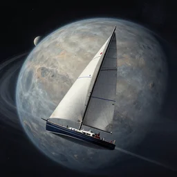 sailboat flying over an alien planet, atmospheric, matte painting
