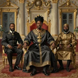 victorian oil painting of african nobility in an ornate and baroque throne room, highly detailed, portrait by caravaggio