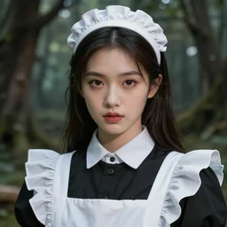 A maid in a magical forest, beautiful face, very detailed face, fantasy art, in the style of JOHN STEPHENS, illustration, epic, fantasy, intricate, hyper detailed, artstation, concept art, smooth, sharp focus