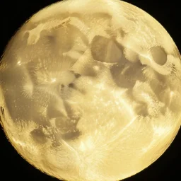 close up colorized photo of the surface of the moon, it's made of yellow swiss cheese texture, taken by pentax k 1 0 0 0, volumetric lightening
