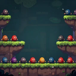 side scroller 2d game by dead cells artist Rendering with several goblins . full of details, by squaresoft and Rayman legends , Matte painting, trending on artstation and unreal engine